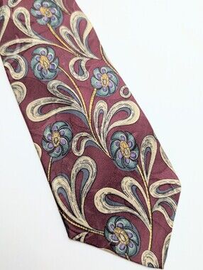 Vintage Dior Maroon Floral Silk Tie with Floral Paisley Accents Great Condition